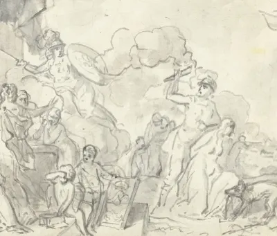 Ontwerp voor een allegorie op de onderdrukking van de Koophandel en Kunsten door Mars, en de hoop gevestigd op Lodewijk Napoleon