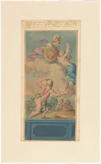 Ontwerp voor een behangselschildering met Coronis en Minerva