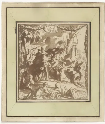 Ontwerp voor een behangselschildering of wandtapijt met Anchises en Aeneas