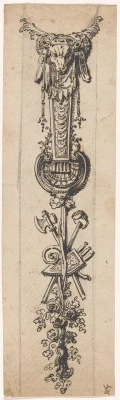 Ontwerp voor een beslagstuk voor een klok of barometer (?)