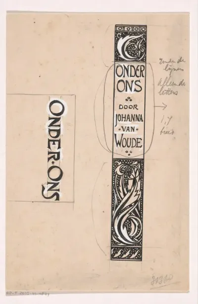 Ontwerp voor een boekrug voor: Johanna van Woude, Onder ons, 1898