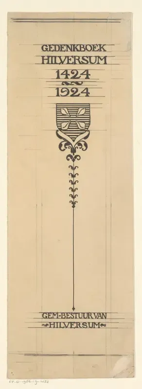 Ontwerp voor een boekrug voor: P.J. Ravesteijn, Gedenkboek Hilversum 1424-1924, 1924