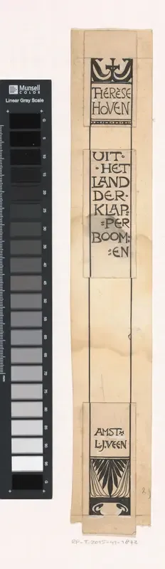 Ontwerp voor een boekrug voor: Thérèse Hoven, Uit het land der klapperboomen, 1897