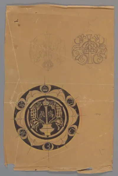 Ontwerp voor een bord met kroon en monogram