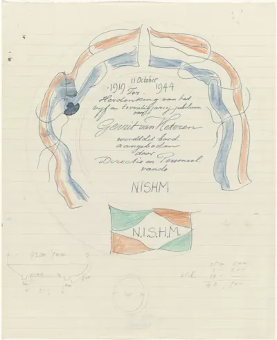 Ontwerp voor een bord ter gelegenheid van 25-jarig jubileum van Gerrit van Heteren