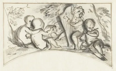 Ontwerp voor een bovendeurstuk met musicerende putti