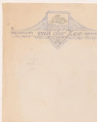 Ontwerp voor een briefhoofd van kleermaker en bontwerker Van der Zee te Hilversum