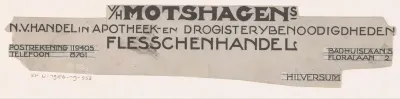 Ontwerp voor een briefhoofd van Motshagens handel in apotheek- en drogisterijbenodigdheden