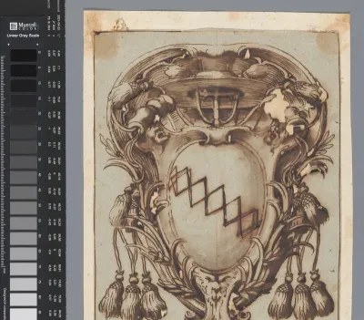 Ontwerp voor een cartouche met een wapen onder een kardinaalshoed
