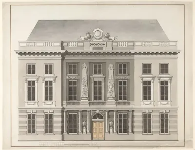 Ontwerp voor een classicistische gevel met beeldhouwwerk