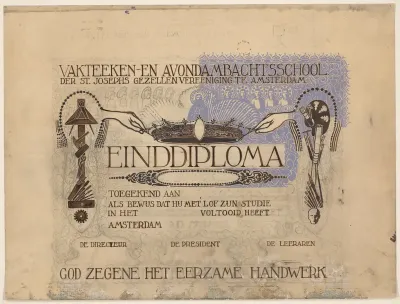 Ontwerp voor een diploma van de Vakteeken- en Avondambachtsschool der St. Josephs Gezellen Vereeniging te Amsterdam