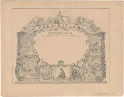 Ontwerp voor een diploma voor de Tentoonstelling van hulpmiddelen voor den boekhandel, 1881