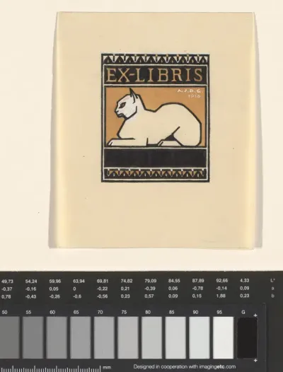 Ontwerp voor een ex libris met een liggende kat