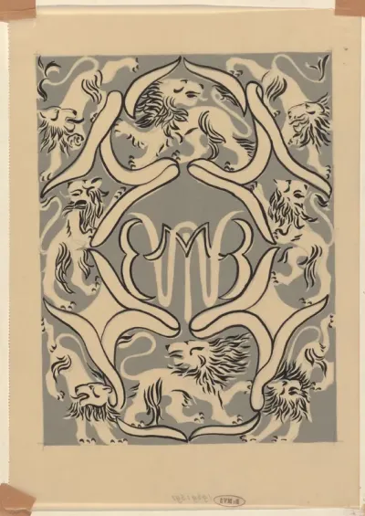 Ontwerp voor een ex libris met monogram en leeuwen