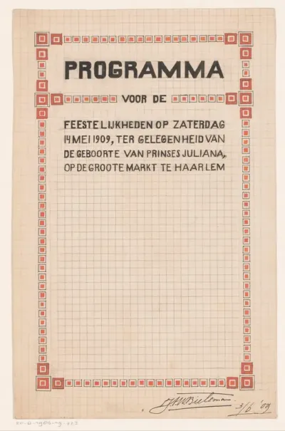 Ontwerp voor een feestprogramma ter gelegenheid van de geboorte van prinses Juliana