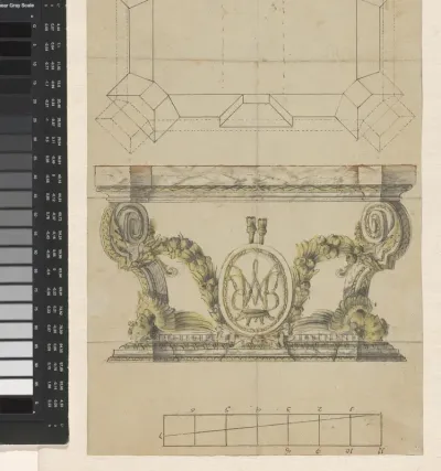 Ontwerp voor een gebeeldhouwde (altaar-?)tafel