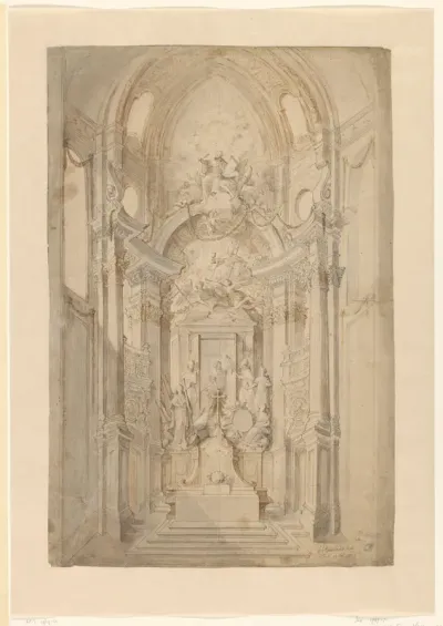 Ontwerp voor een gelegenheidsversiering van het hoogaltaar in de St. Augustinuskerk te Antwerpen
