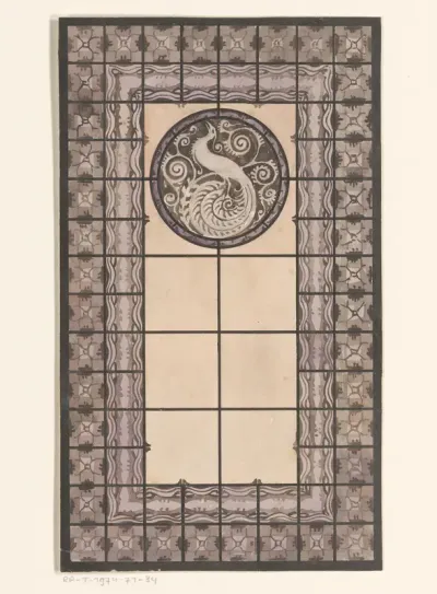 Ontwerp voor een glas in loodraam met een pauw
