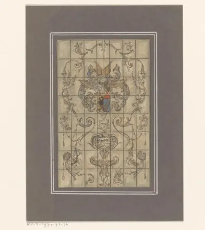 Ontwerp voor een glas in loodraam met heraldisch wapen