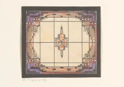 Ontwerp voor een glas in loodraam met rechthoeken en een stervorm
