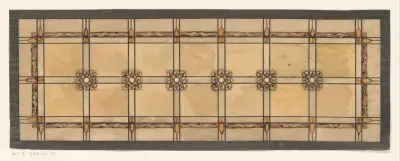 Ontwerp voor een glas in loodraam met zes bloemornamenten