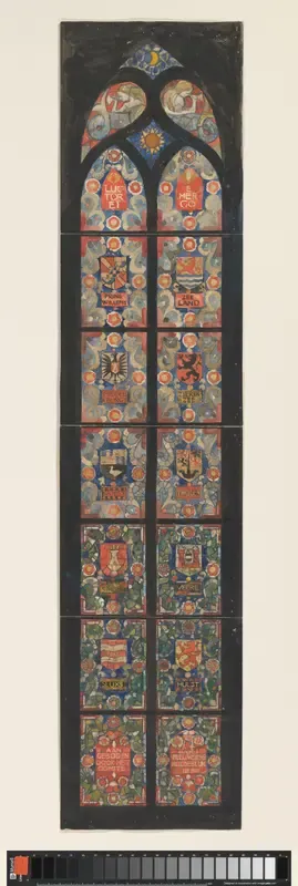Ontwerp voor een glasraam met de wapens van Zeeland, prins Willem I en de Zeeuwse steden