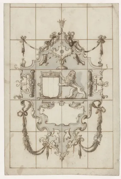 Ontwerp voor een glasraam met een wapenschild en een leeuw