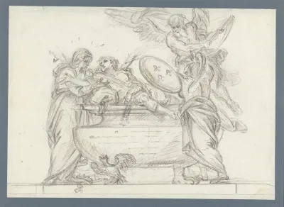 Ontwerp voor een grafmonument met Geloof, Minerva en de Tijd