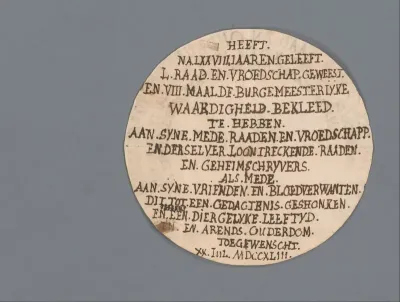 Ontwerp voor een historiepenning voor raad, schepen en oud-burgemeester van Haarlem Pieter van der Camer