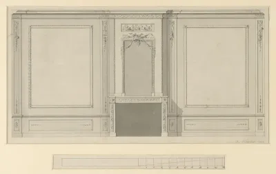 Ontwerp voor een interieur met schouw en wanddecoratie