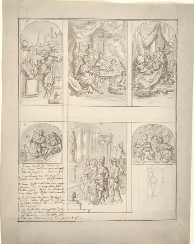 Ontwerp voor een kamerbeschildering met scènes uit het leven van Aeneas