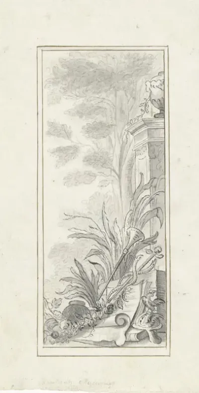Ontwerp voor een kamerversiering: attributen van Mercurius, voor de middag