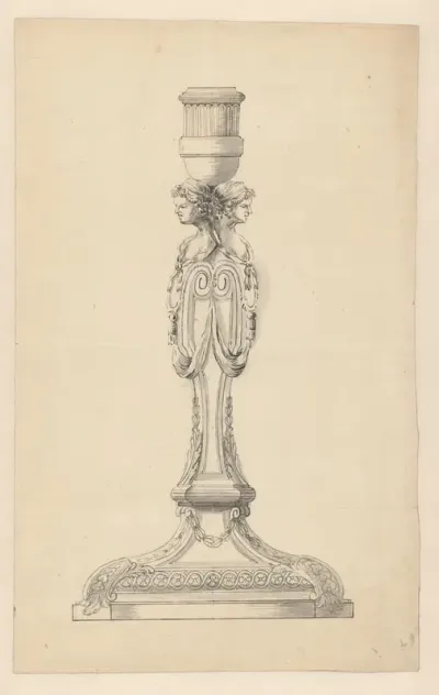 Ontwerp voor een kandelaar met hermfiguren