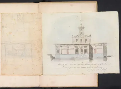 Ontwerp voor een klokkentoren op de Beurs van Zocher te Amsterdam (achteraanzicht), 1848