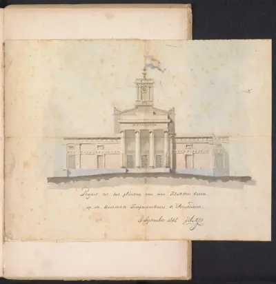 Ontwerp voor een klokkentoren op de Beurs van Zocher te Amsterdam (vooraanzicht), 1848