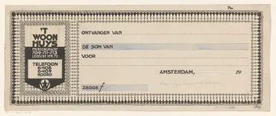 Ontwerp voor een kwitantie voor meubelfabriek 't Woonhuys