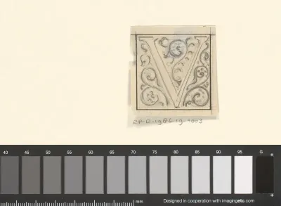 Ontwerp voor een letter 'V' met ornamenten