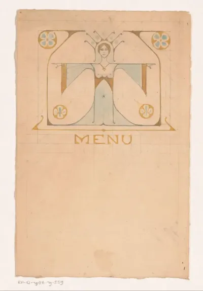 Ontwerp voor een menukaart met een halfnaakte vrouw