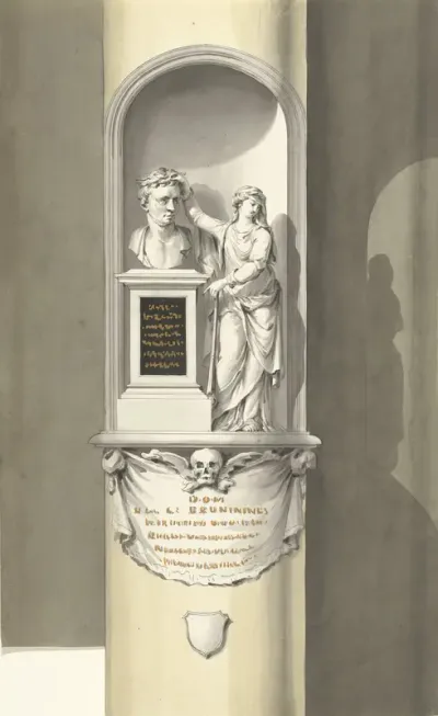 Ontwerp voor een monument voor C. Brunings: een borstbeeld in een nis met Fama