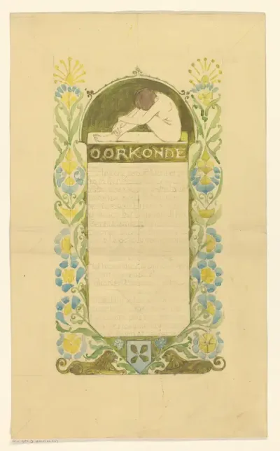 Ontwerp voor een oorkonde ter gelegenheid van de onthulling van het verzetsmonument van Hilversum