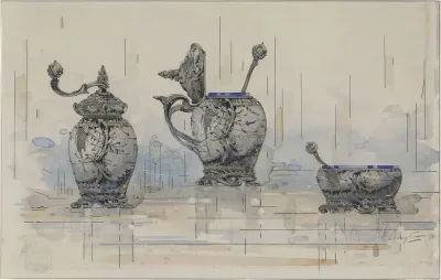 Ontwerp voor een pepermolen, een mosterdpot en een zoutvat