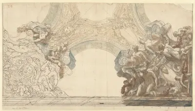 Ontwerp voor een plafond met Michelangeleske figuren en ornament