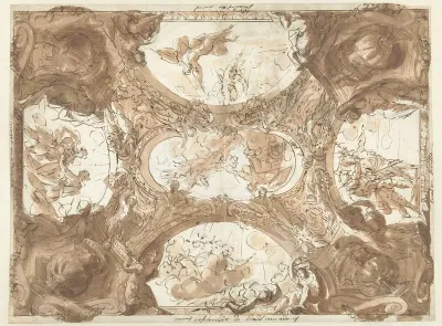 Ontwerp voor een plafond met vijf mythologische voorstellingen