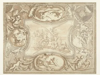 Ontwerp voor een plafondschildering met zijstukken