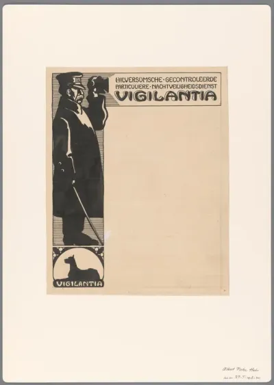 Ontwerp voor een reclame voor Hilversumsche Gecontroleerde Particuliere Nachtveiligheidsdienst Vigilantia