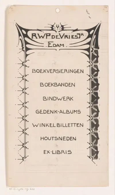 Ontwerp voor een reclame voor R.W.P. de Vries Jr. te Edam