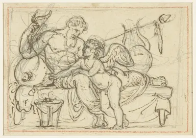 Ontwerp voor een reliëf met Amor en een liggende figuur van Anacreon
