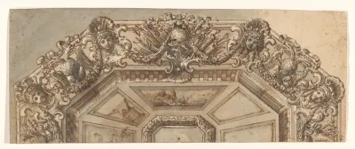 Ontwerp voor een schotel met in de rand twee maal een dubbelkoppige gekroonde adelaar, vermoedelijk voor paus Alexander VIII Ottoboni (reg. 1689-1691)