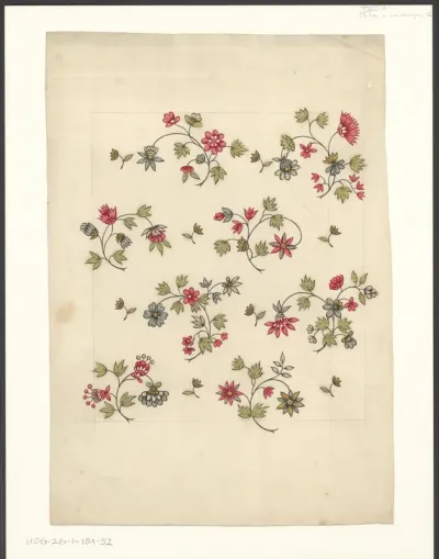 Ontwerp voor een sits met bloemen en takken