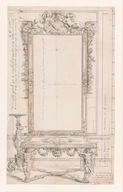 Ontwerp voor een spiegel met penanttafel en guéridons